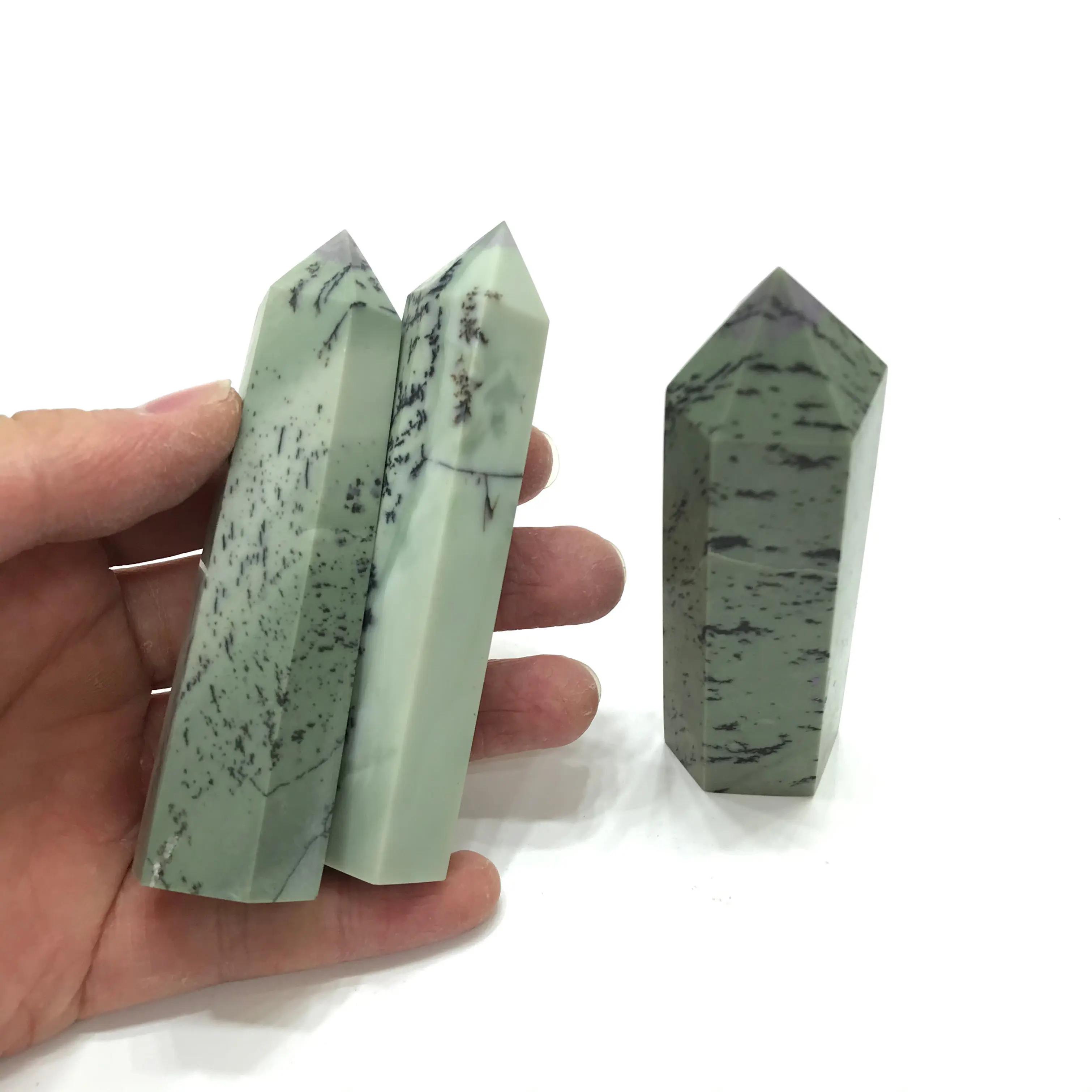 Natural Green Tree Jade Crystal Dendrite Tower Point For Home Decoration Gifts