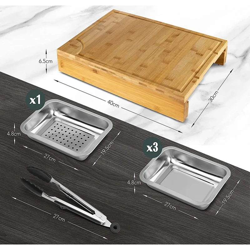 Factory wholesale price with stainless steel storage of multifunctional bamboo chopping board set