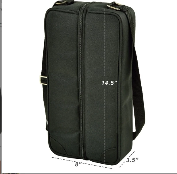 Custom 2 Bottle Travel Wine tote Bag with Cooler Compartment