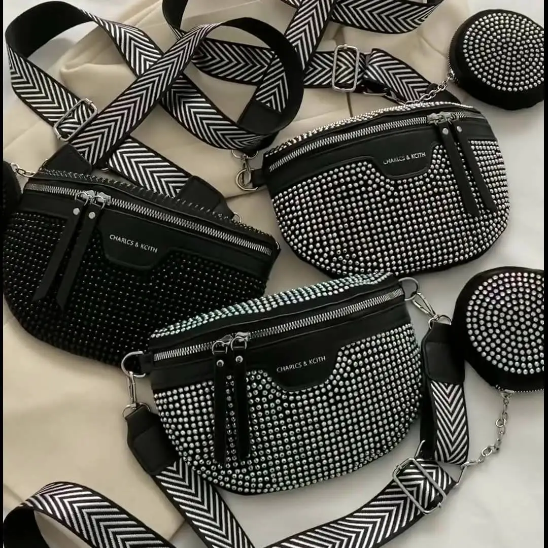 Ladies PU Rhinestone Chest Bags Women Diamonds Shiny Saddle Bag Purses Wallets D0229 1