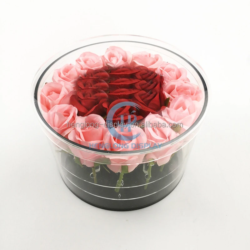 Luxury handmade customized rose box round acrylic flower packaging box for your love