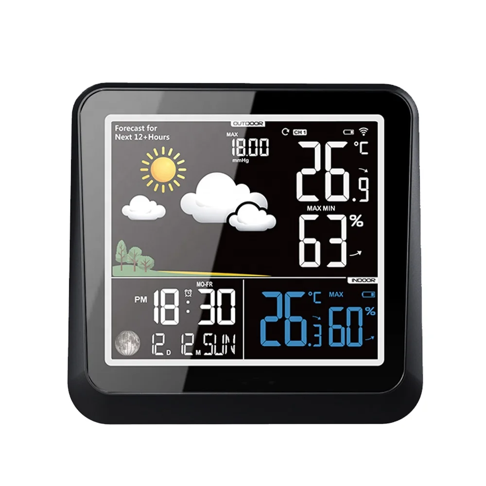 Беспроводная цифровая метеостанция с цветным экраном комнатный и уличный гигрометр термометр бытовая Метеостанция для прогноза