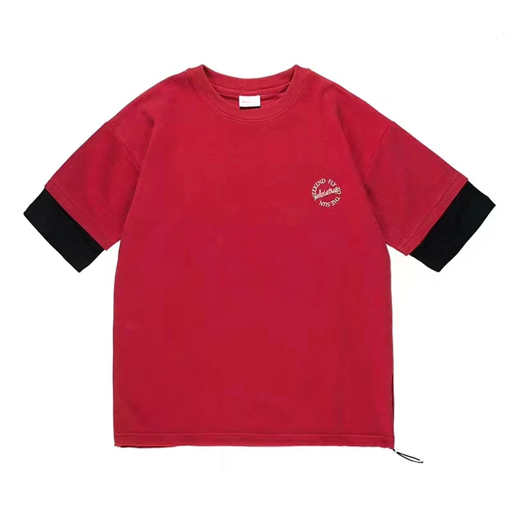 
Casual elastic string adjustable custom red and brown t shirt men cotton 