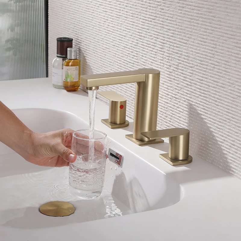 Antique Golden Style Stainless Steel Basin Faucet With Dual Hot and Cold Switches Dual Handle Copper Valve Core for Kitchen Use