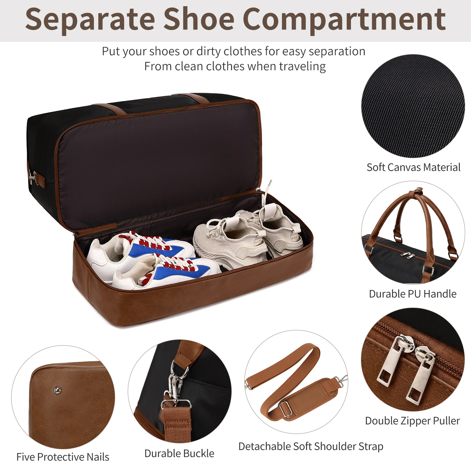 Fashion outdoor travel tote bag for woman garment travel overnight pu leather canvas duffle bag plane travel bag