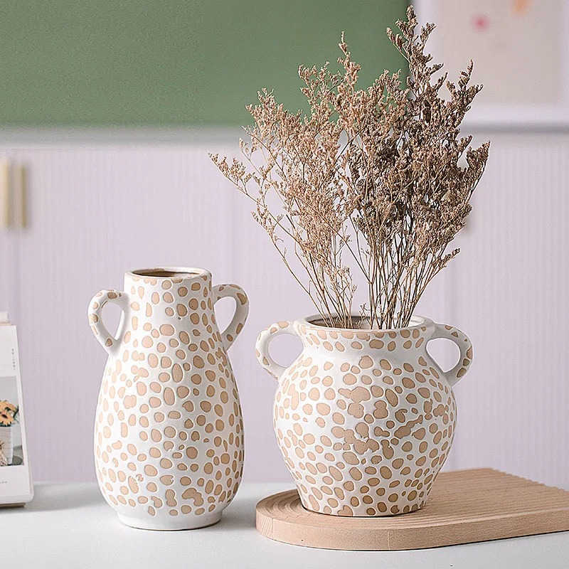 Good Looking Rustic Style Living Room Floor Single Wide Mouth Ceramic Single Big flower Vase for Home Decor