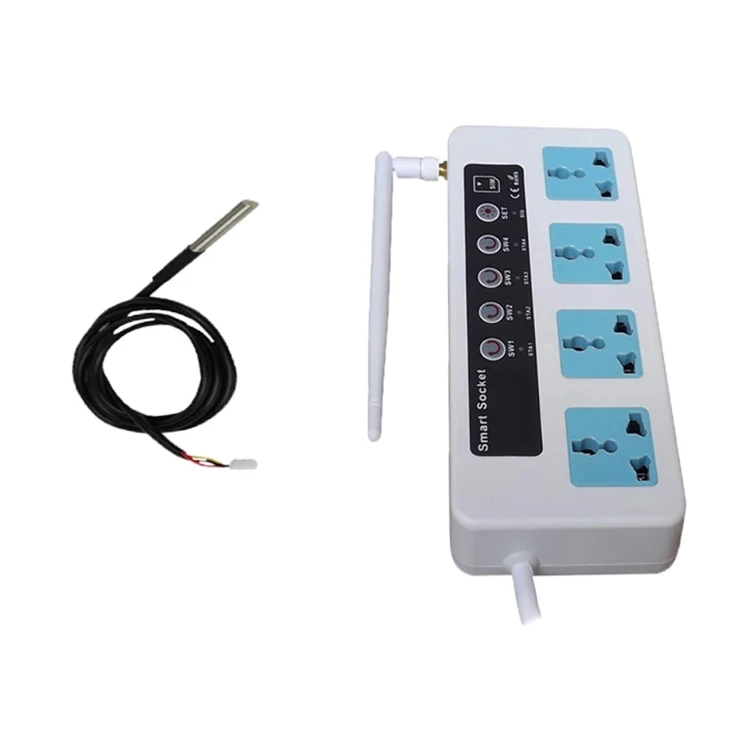 Quad Band GSM 850/900/1800/1900MHz 4-outlet Relay 16A Smart Extension Socket Power Strip with Temperature Sensor Linkage Control