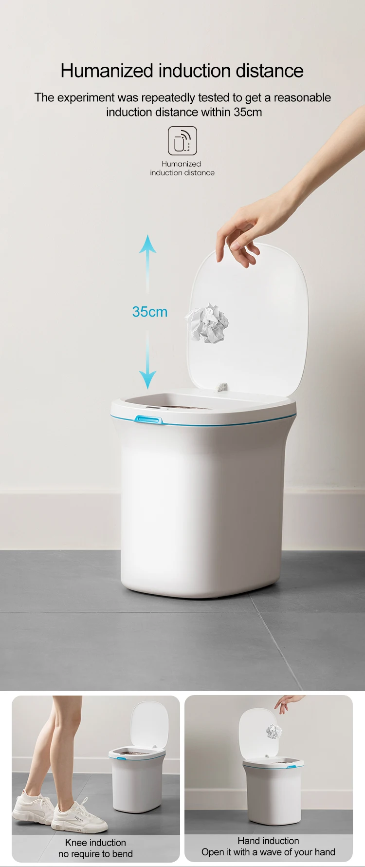 Electronic Ultrasound Fill Automatic Smart Trash Bin With Sensor For Kitchen Bathroom