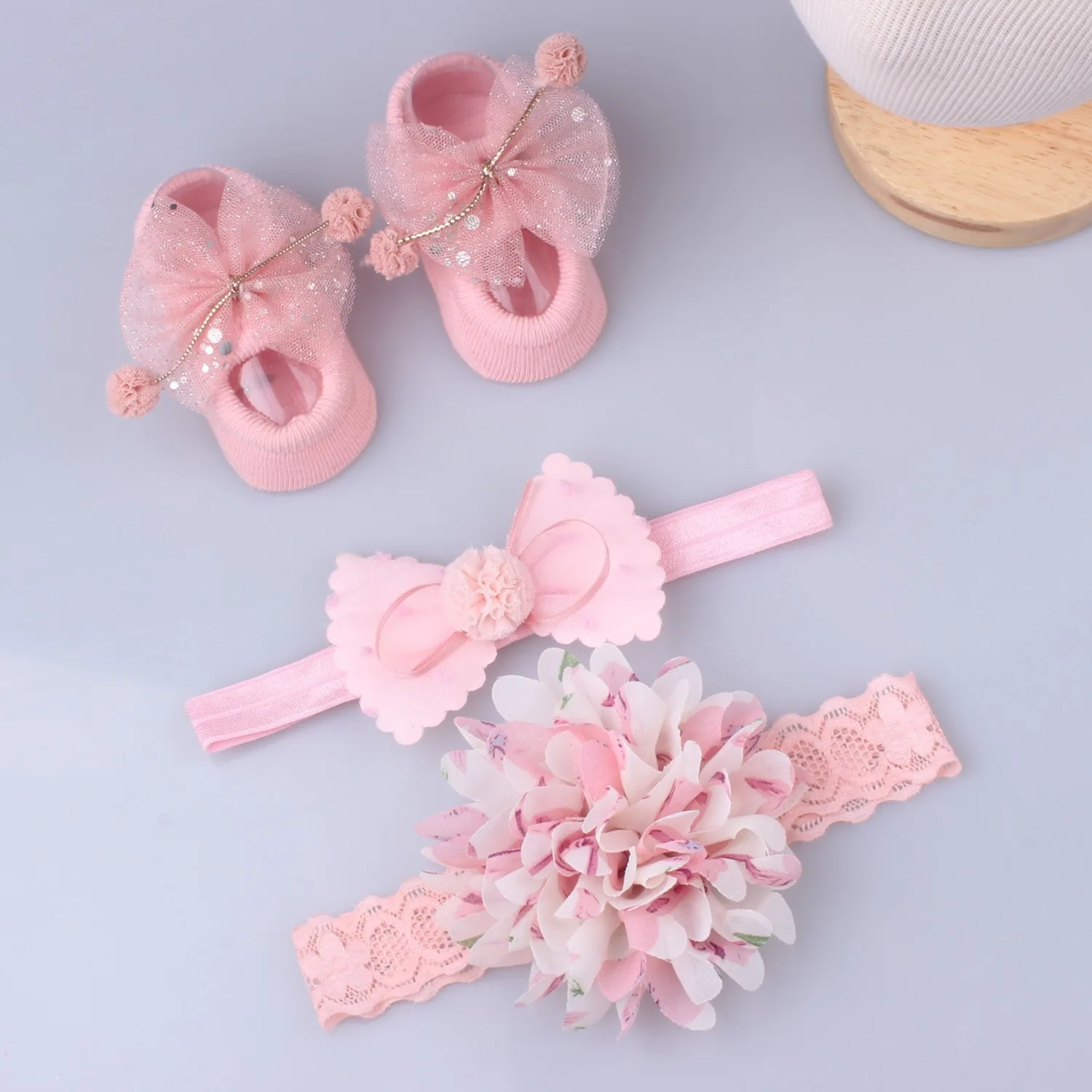 3Pcs/Set Lace Flower Baby Girl Headband Socks Set Crown Bows Newborn Hairband Headbands For Girls Turban Baby Hair Accessories