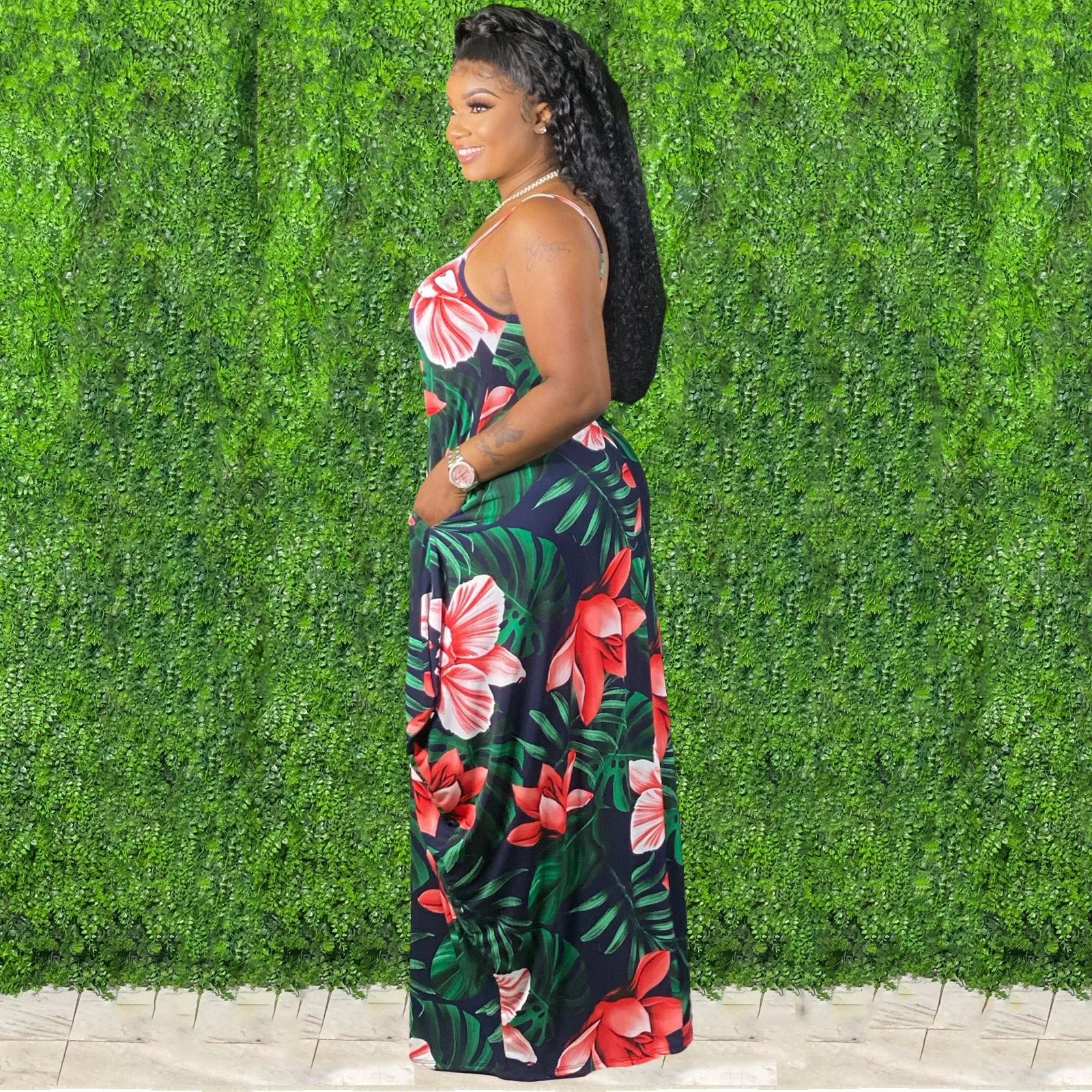 
KX-9305 New season 2021 summer speghetti strap tie dye maxi dress clothing women print casual dresses 