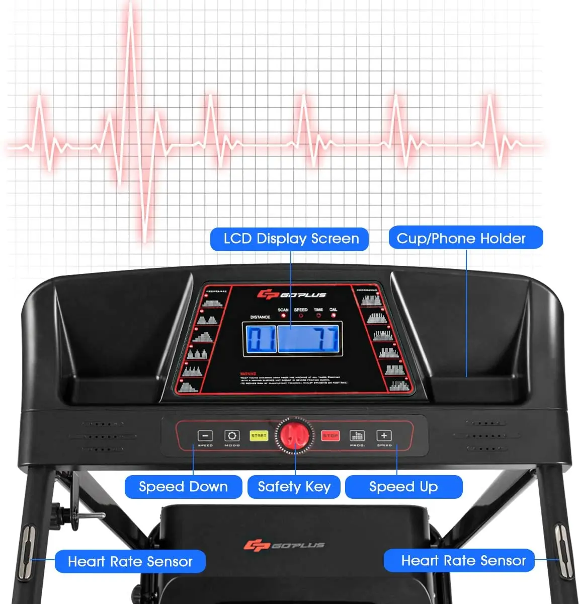 Milti-functional Display Screen Running Machine With Cup Holder Manual Inclines Folding Easy To Move Treadmill