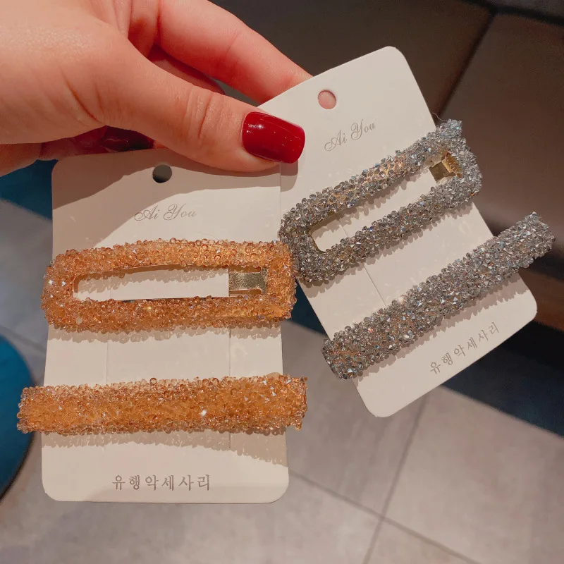 2PCS/Set Korean Hair Clips For Women Accessories Fashion Jewelry Simulated Rhinestone Hairpins Geometric Gold