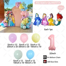 117pcs Maca 5/10inch Latex Balloons Arch Garland Kit Princess Theme Birthday Party Decorations