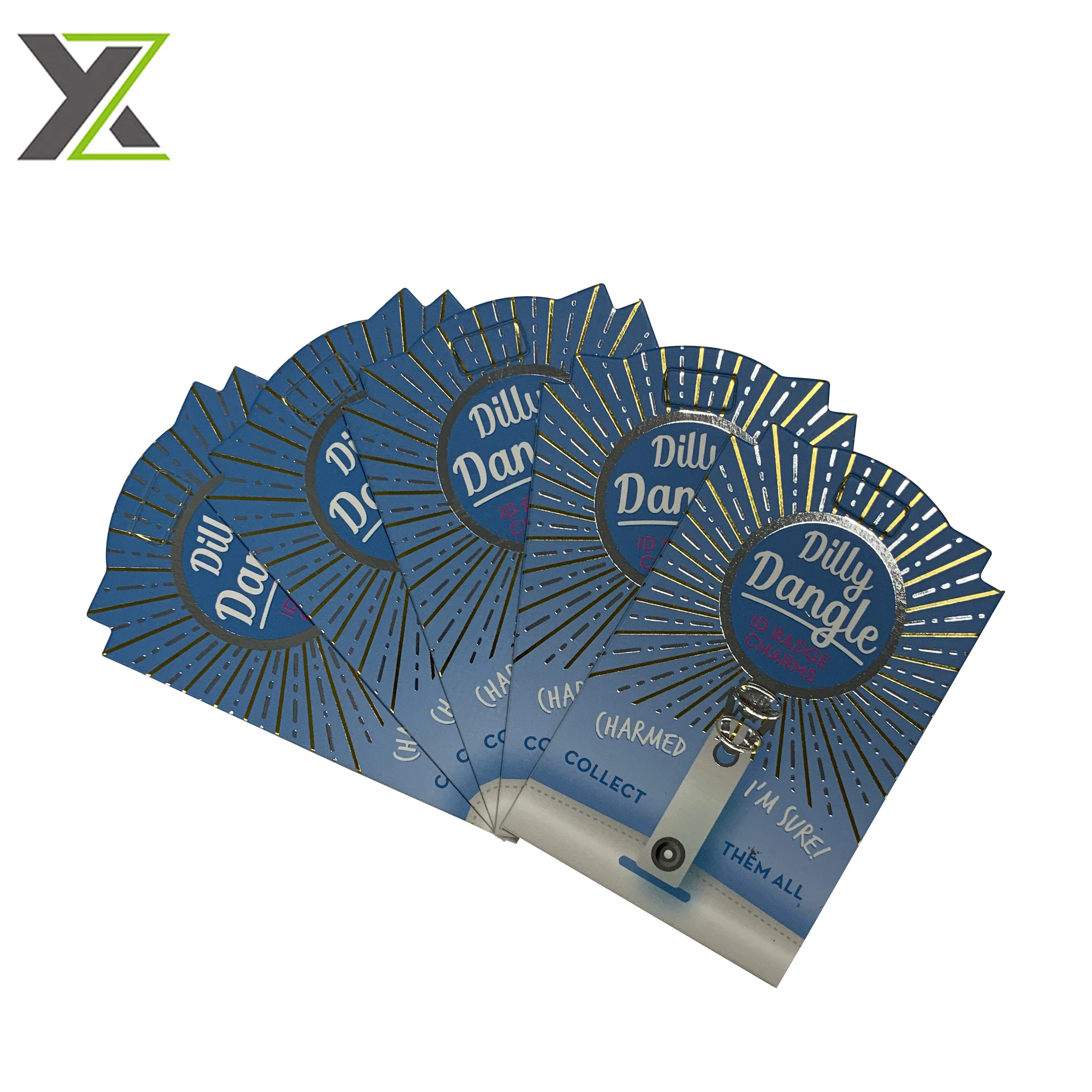 Custom design printing gold and silver foil Badge Reels hang tag