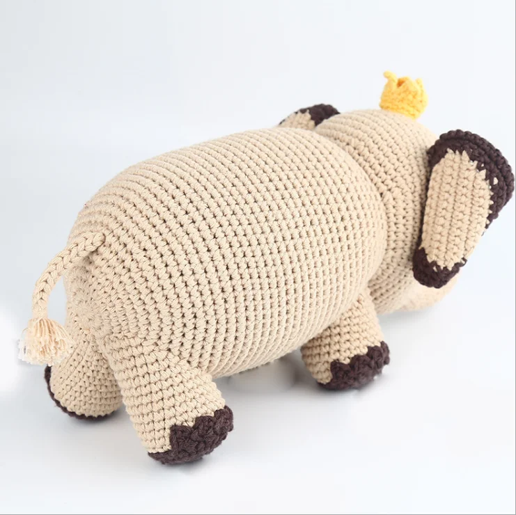 High quality hand knitted baby toy plush stuffed elephant cute handmade animal