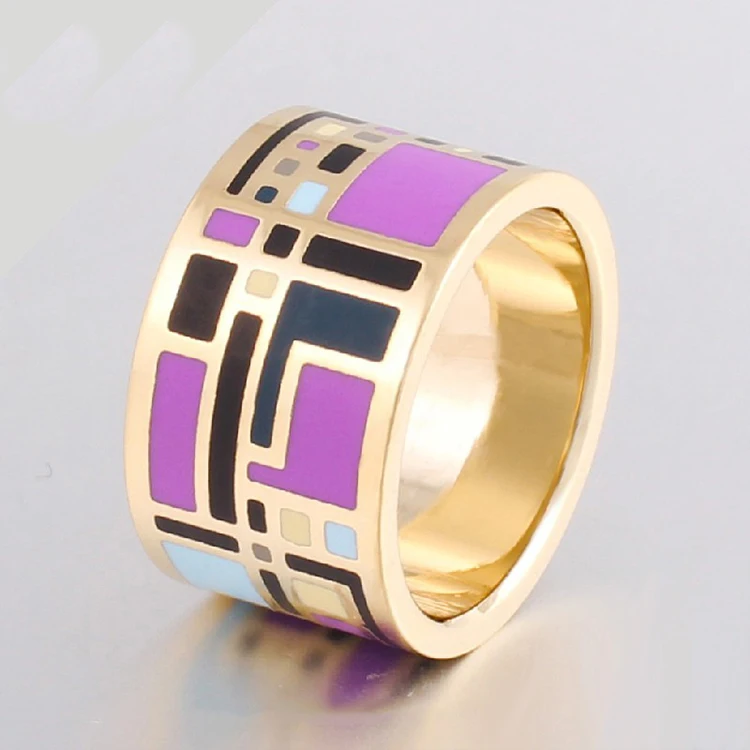 
Latest design Woman Gothic Style Custom Wide Ring Gold Plated Stainless Steel Enamel Ring 