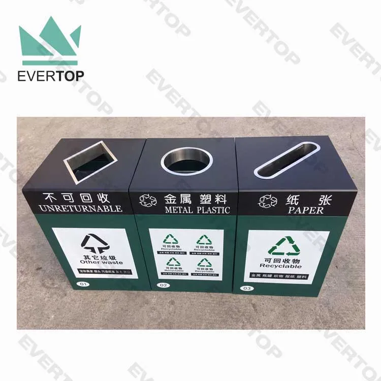SD-22 Public Trash Can Multiple Compartments Steel Recycling Waste Bins Can Paper Cup Recycling Bin Triple Recycling Station