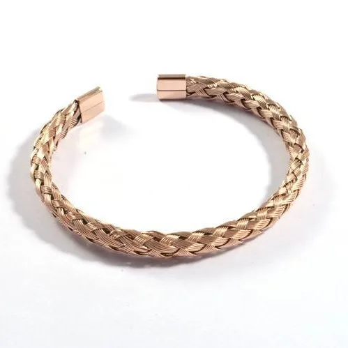 High Quality Stainless Steel Jewelry Four Colors Handmade Braided Eco C Open Cuff Bracelet Bangle for Women
