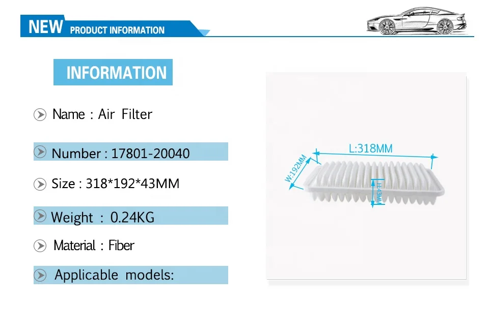  gzyzx Air Filter Element OEM:17801-20040 For LEXUS ES300 RX300/330/350 Toyota CAMRY ALPHARD HIGHLANDER/KLUGER