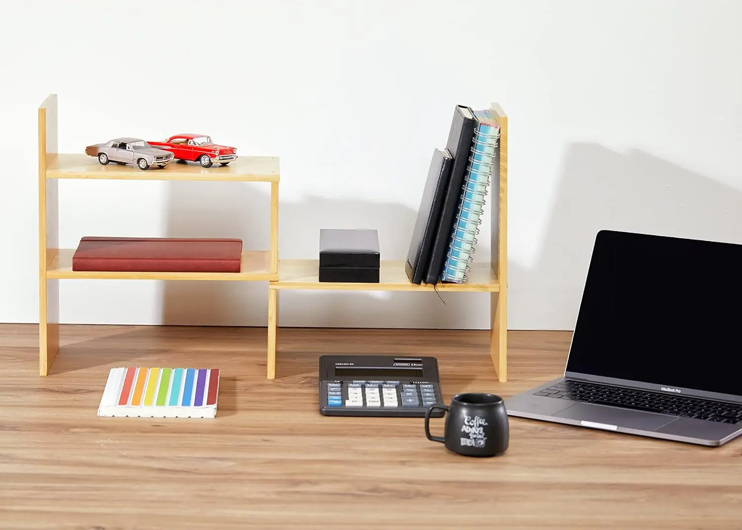 Natural Bamboo Desktop Storage Organizer Wooden 2 in 1 DIY Bookcase Stand Shelf for Books