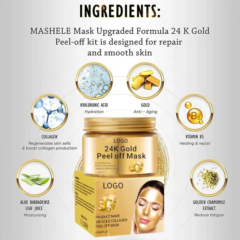120g Private Label Organic Face Skin Care Face Mask Deep Cleaning Remove Blackhead 24K Gold Peel Off Mask
