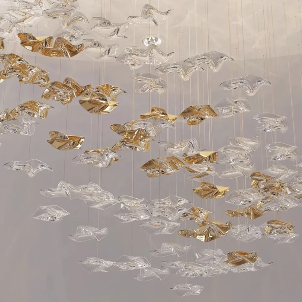 Modern hanging decorative lighting glass leaf pendant chandelier handmade glass chandelier