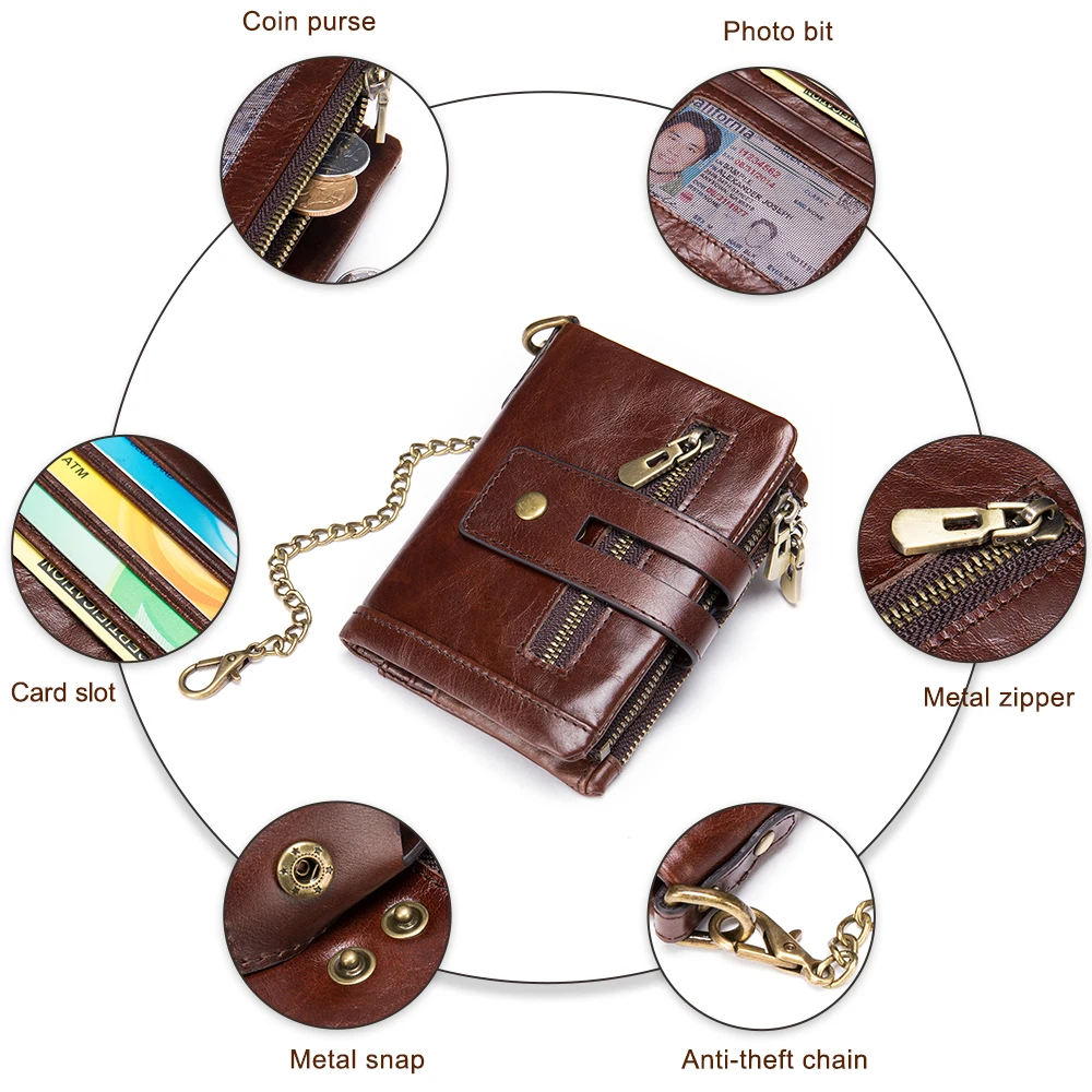 Westal 7515 portefeuille rfid Genuine Leather Male Purses Zip Coin Pocket Men Wallet Money Clip Card Holder Men Wallet