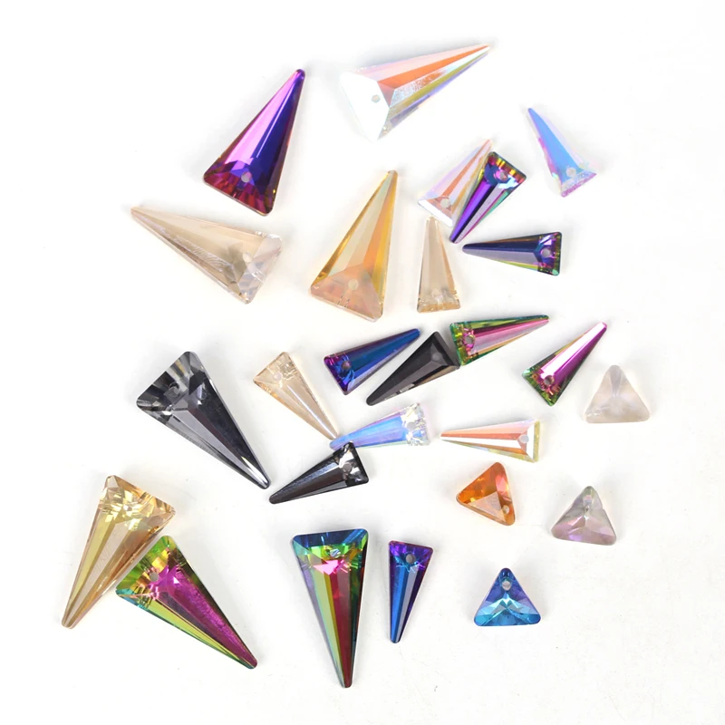Customized Crystal Spike Pendant cut  K9 Triangle Glass Beads Aurora Effective Clear Crystal  Loose Beads for Jewelry Making