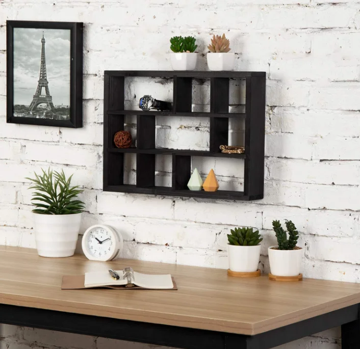 wall lock Multi-Slot Shelf Cube Display 9 Compartment Shadow Box Wall mountable wooden crafts plant shelf display