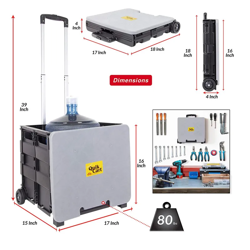 New Color Plastic Portable Rolling Grocery Shopping Cart For Easy Storage