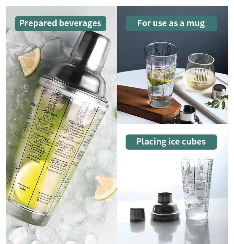 OUYADA Wholesale Bar Tool Clear Custom Stainless Steel Drink Mixer Glass Custom Logo Cocktail Bar Shakers