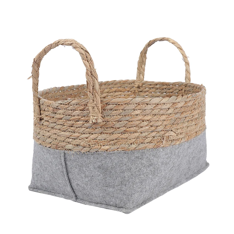 Natural Handmade Straw Basket With Rope Storage Basket For Food Fruit Vegetable Storage Basket Tray