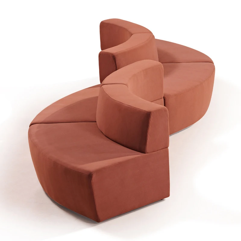 OEM commercial modern light luxury public lobby fabric curved sectional shape sofa bench waiting area commercial furniture