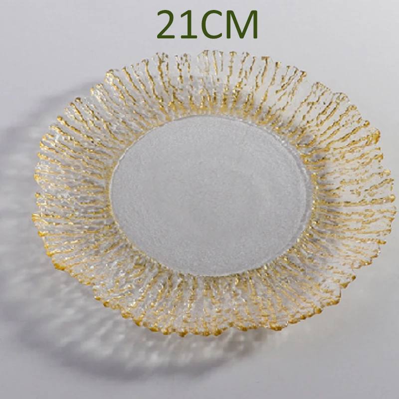 2 1CM  stylish and unique wedding show glass  clear and gold charger plates wedding wholesale plate charger for events Birthdays