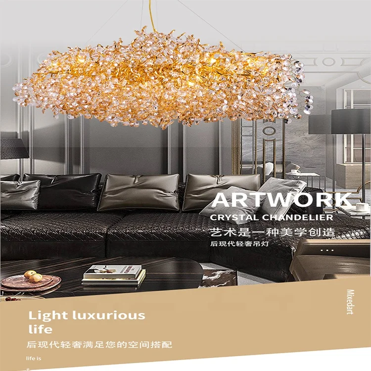  TIAN Perfect Quality dining room Modern Luxury led crystal pendant lamp gold