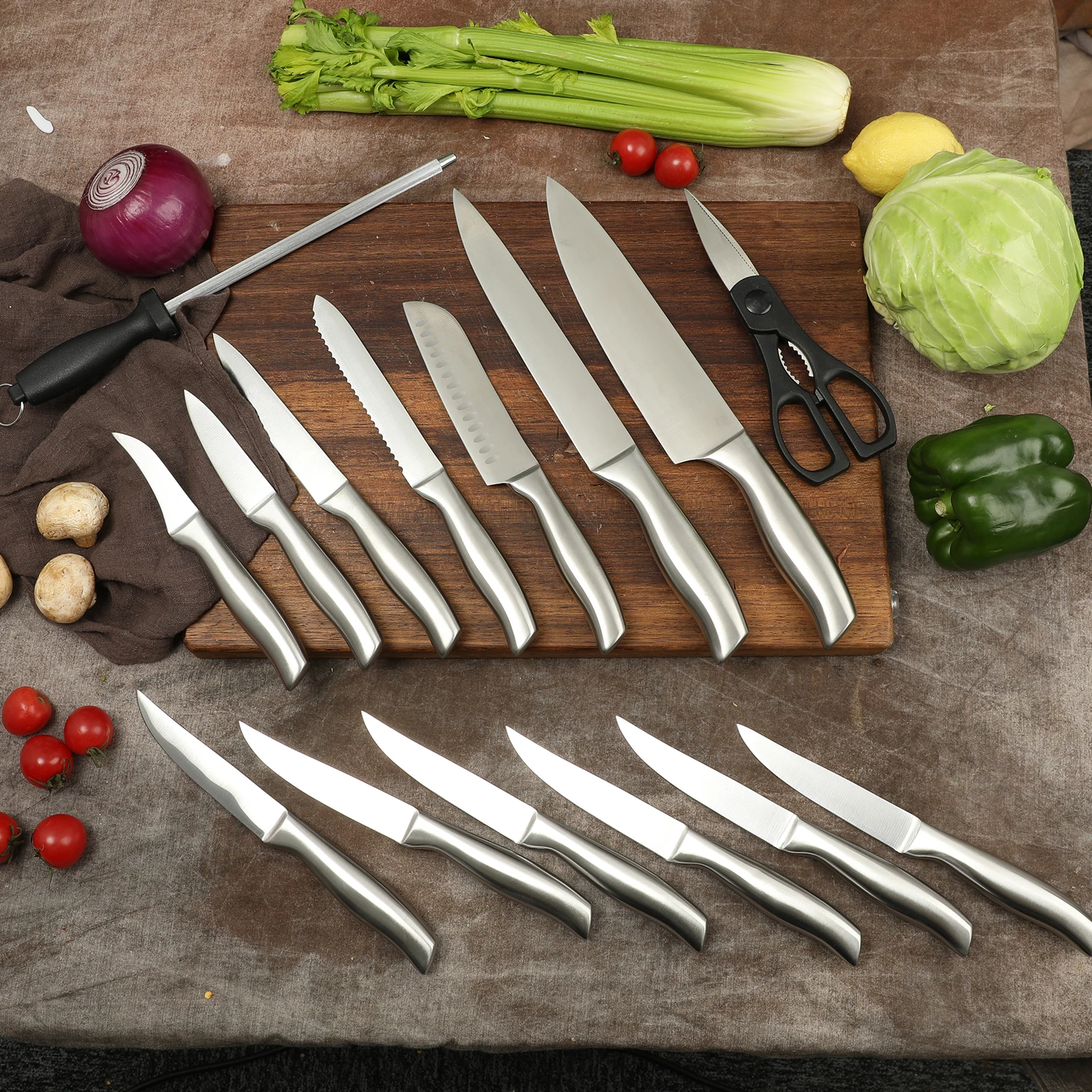 High Quality Carbon Stainless Steel 16 pcs Set Kitchen Knives with Knife holder Chef sets Nakiri Kitchen Knife Sets