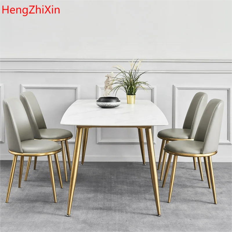 Роскошный каменный обеденный стол, высококлассная мебель для ресторана, современный обеденный стол, набор золотого цвета