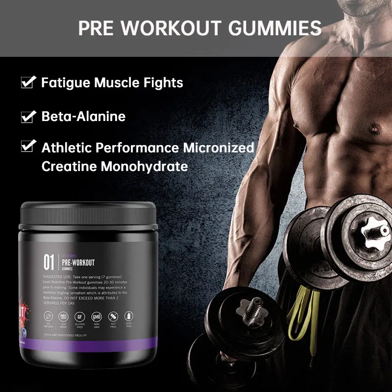 Pre Workout Supplement Creatine Monohydrate Energy Gummy Sport Pre Workout Gummies for Build Muscle and Strength