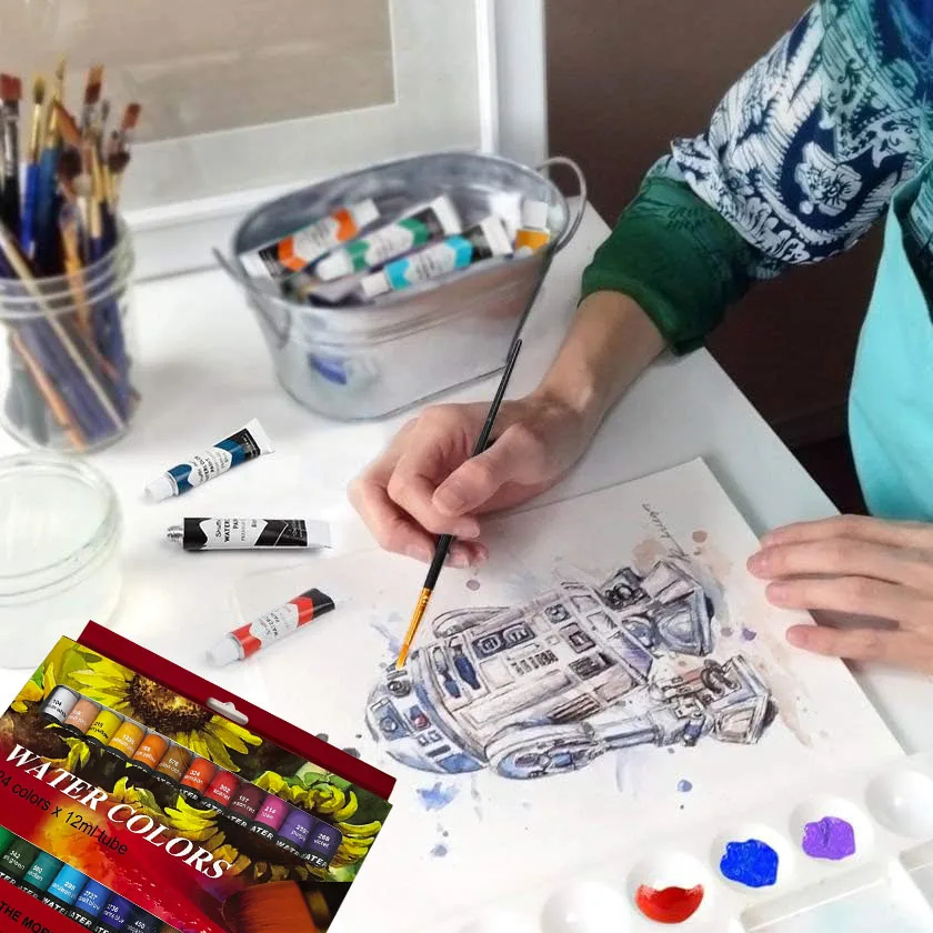 XinyiArt Professional Painting Supplies Set 24 Tube Water Color Paints Watercolor Paint Kit for Artists Beginners