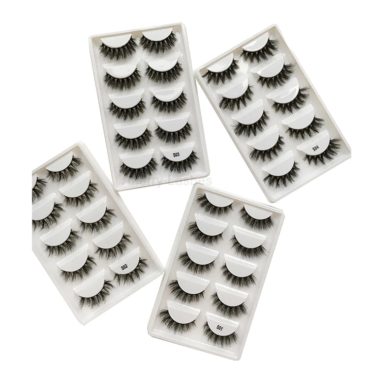 Оптовая продажа пышная Нижняя тонкими натуральный крест наращивание ресниц многоразовые ресницы 3D норковые накладные ресницы, партия из 5 пар ресницы