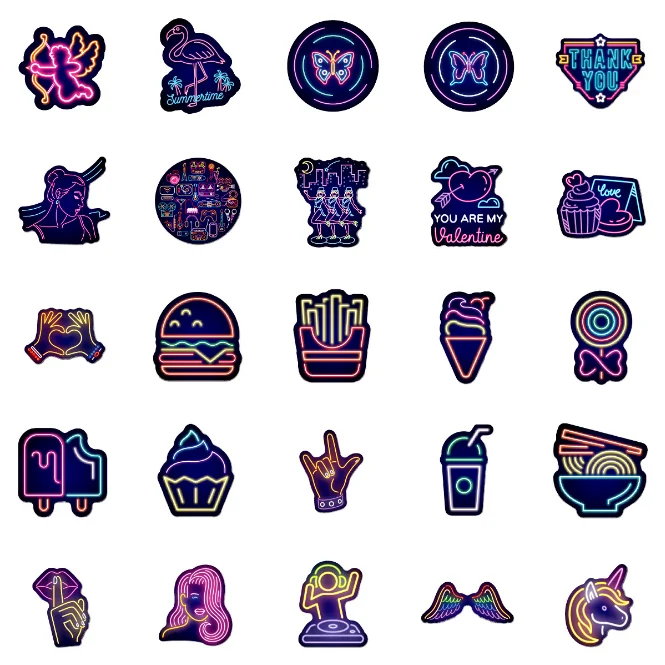 50PCS Neon graffiti stickers cartoon creative motorcycle stickers computer skateboard trolley luggage stickers