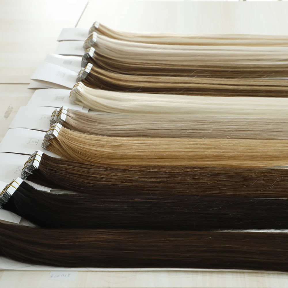 European Hair Double Drawn Tape Human Hair Cuticle Aligned Tape In Extensions Human Hair