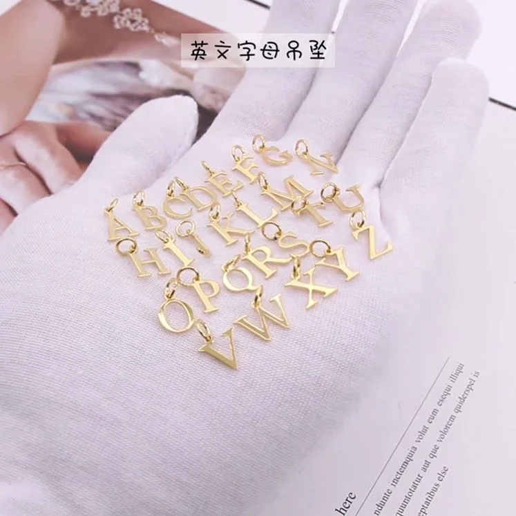 18K Gold Plated Polished Initial Letters Pendants 925 Sterling Silver Capital Letter Charms Pendant For Necklace And Bracelet