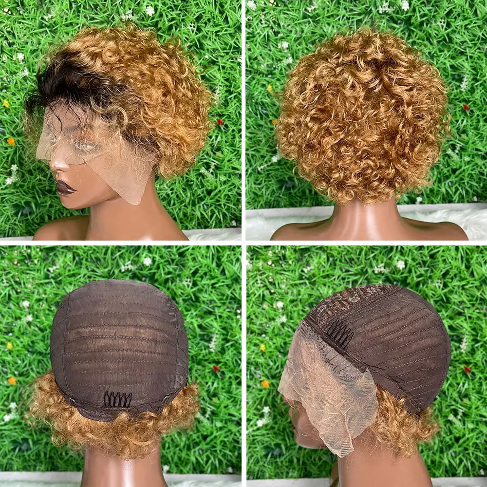 Transparent blonde perruque pixie cut wig human hair curly bob short,raw brazilian bob hair wigs,pixie cut short bob closure wig