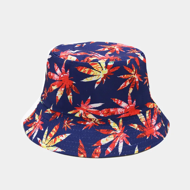 Polyester New Reversible Sun Fisherman Bucket Hat Print for Men Women Summer Digital Printing Fashion Adults Leaf 4 Choices