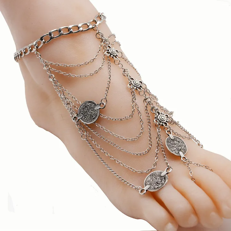 Hot Fashion Women 14k gold and silver alloy and brass chain  Barefoot Sandals Beach Wedding Foot Anklet