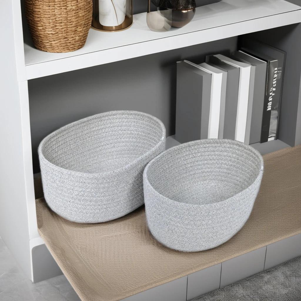 Small Woven Cotton Rope Storage Basket Fabric Chest Box for Cat Dog Toys and Sundries Room Shelf Basket