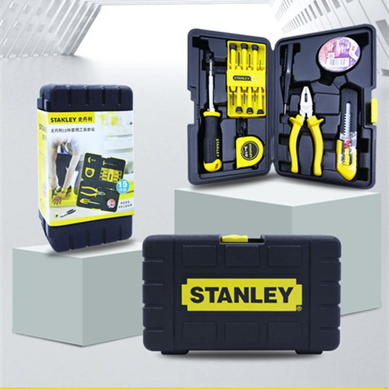 STANLEY 15-piece Home Hardware Tool Set Auto Repair Tool Manual Screwdriver Pliers Tape Measure Set