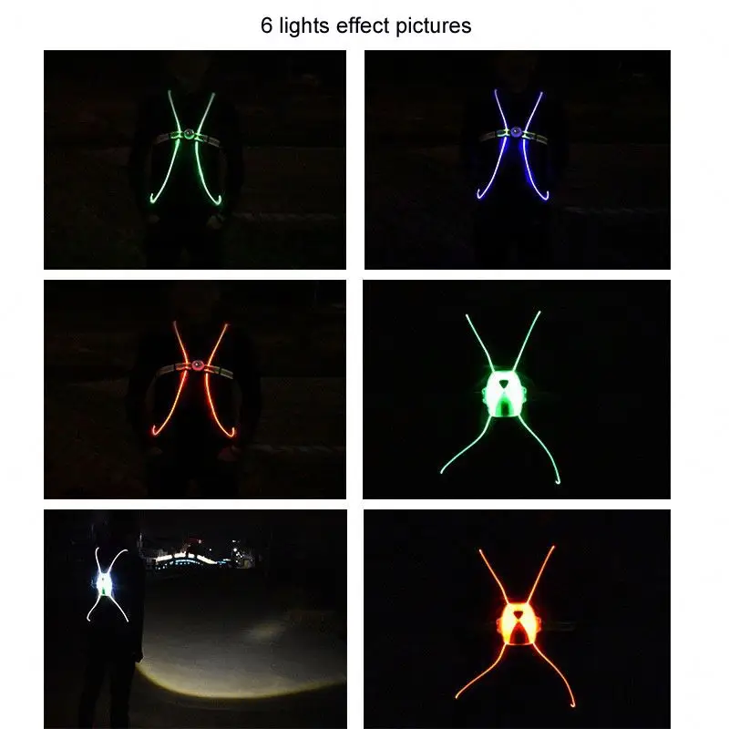 LED outdoor sport  wearable flashlight waterproof USB rechargeable cycling safety vest warning night trail running light vest