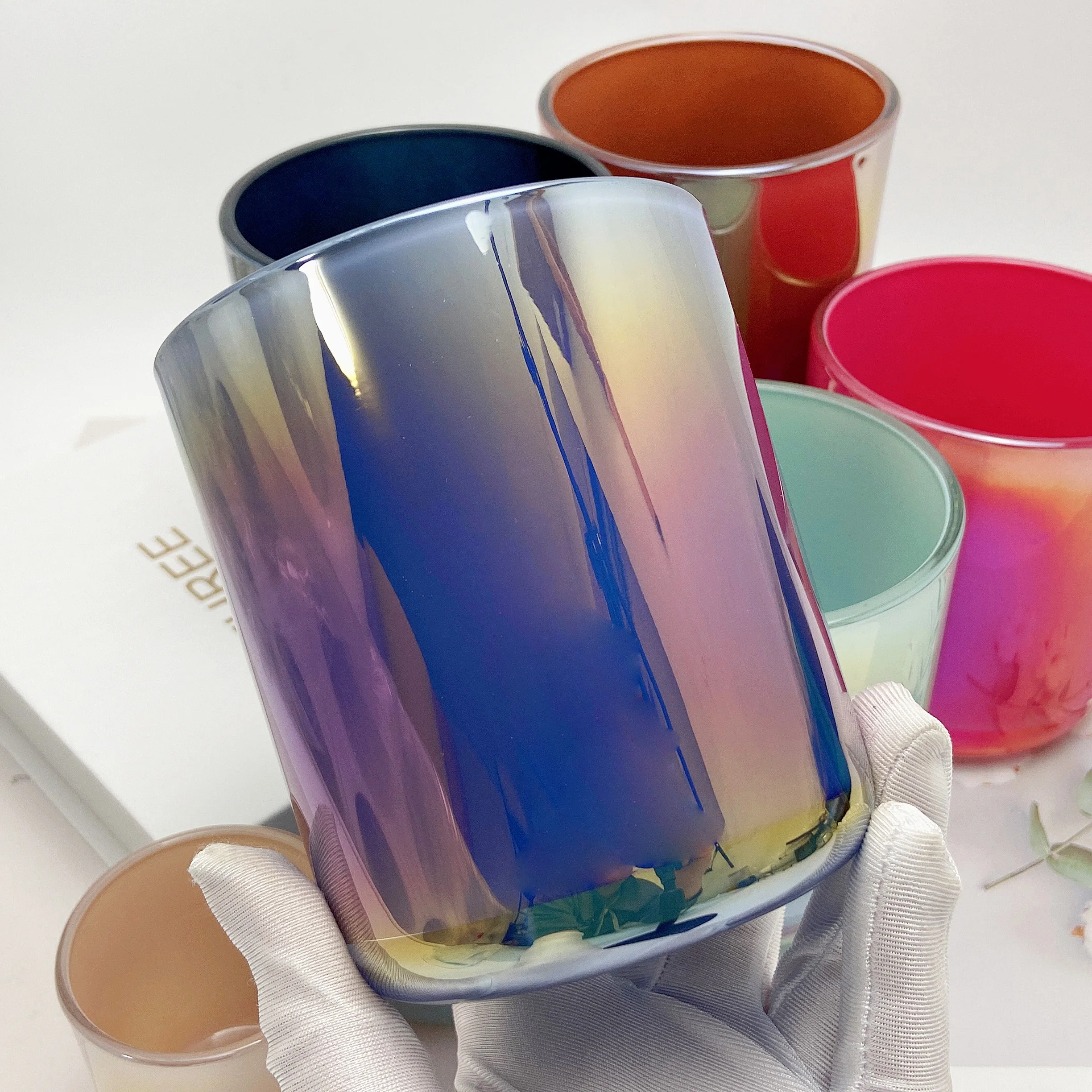8OZ 10OZ 12OZ 16OZ Iridescent Plating Glass Creative Candle Jars Aura Vessel  Makesy Candle Glass Jar